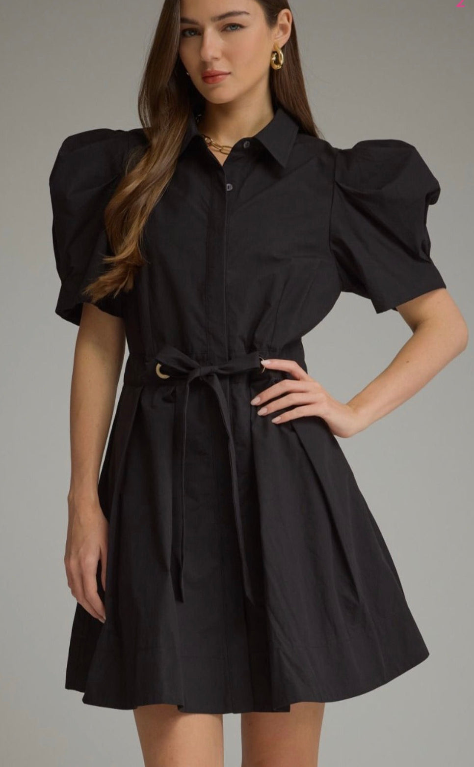 Adorable Puff Sleeve Dress - Black