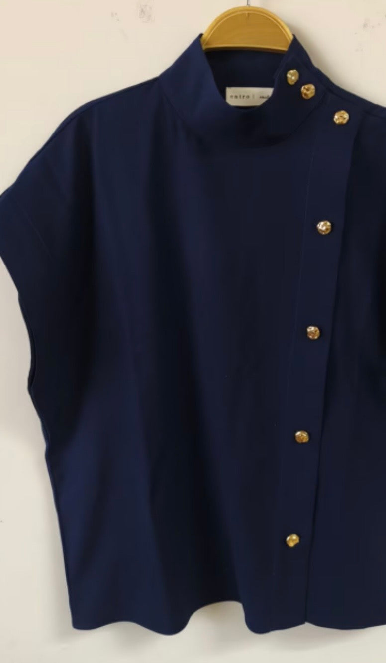 Gold button detail navy top