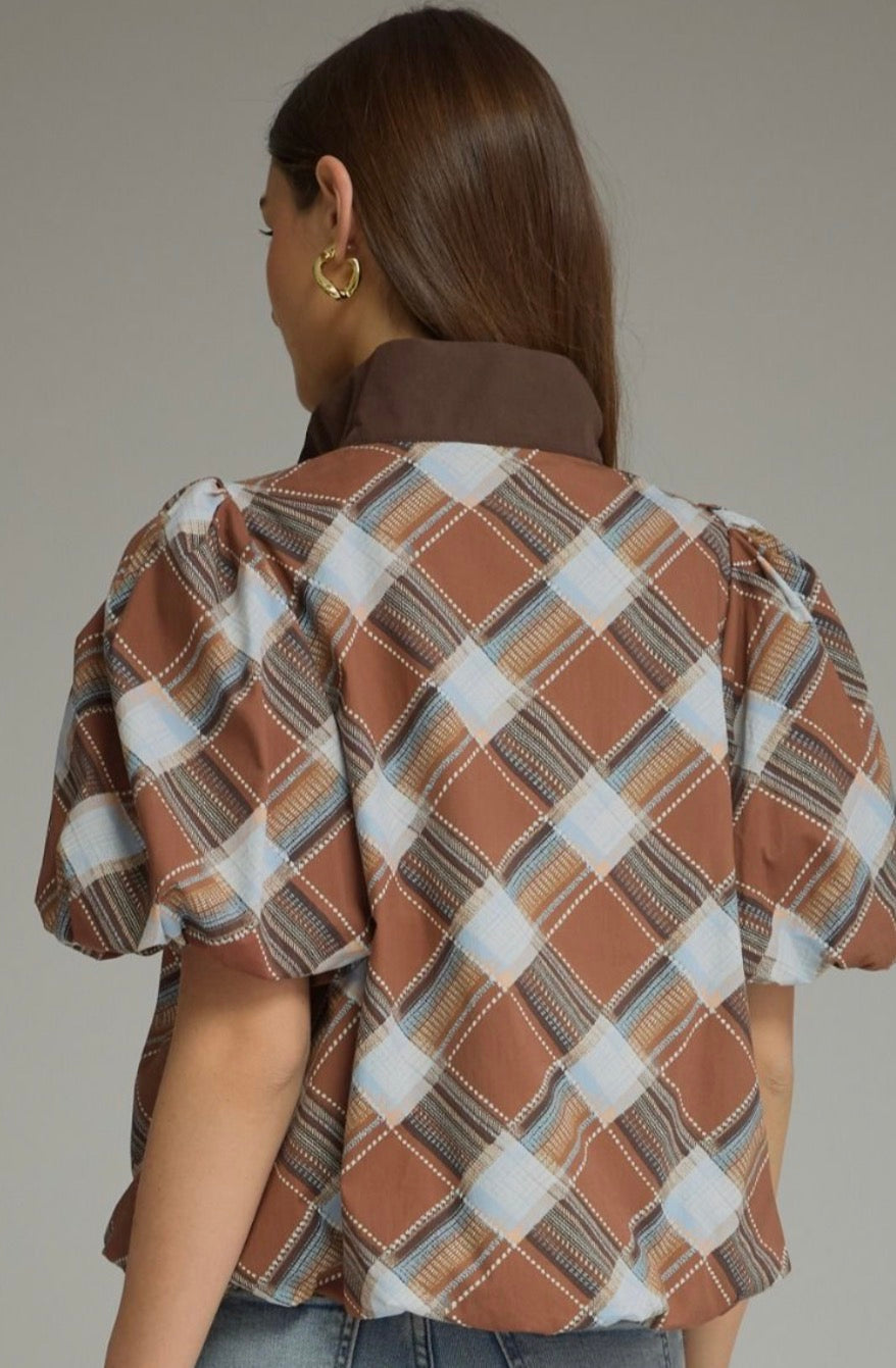 Fireside Plaid Bubble 1/2 zip top