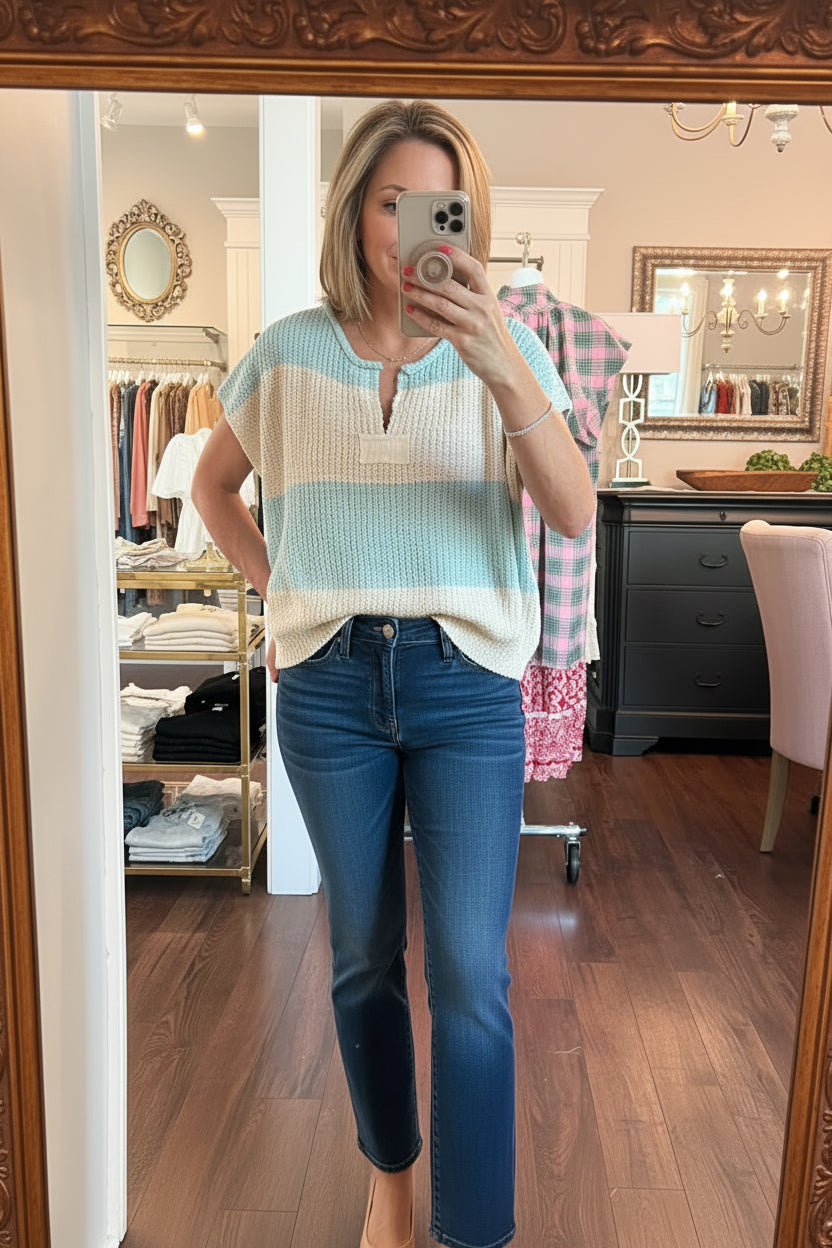 Coastal Cool Stripe Mint Sweater