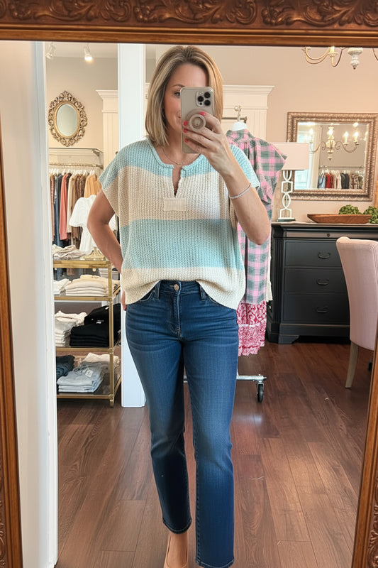 Coastal Cool Stripe Mint Sweater