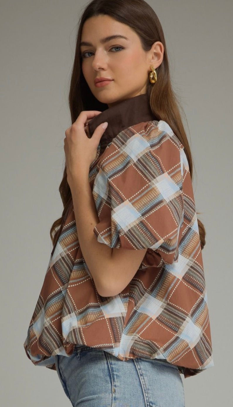 Fireside Plaid Bubble 1/2 zip top