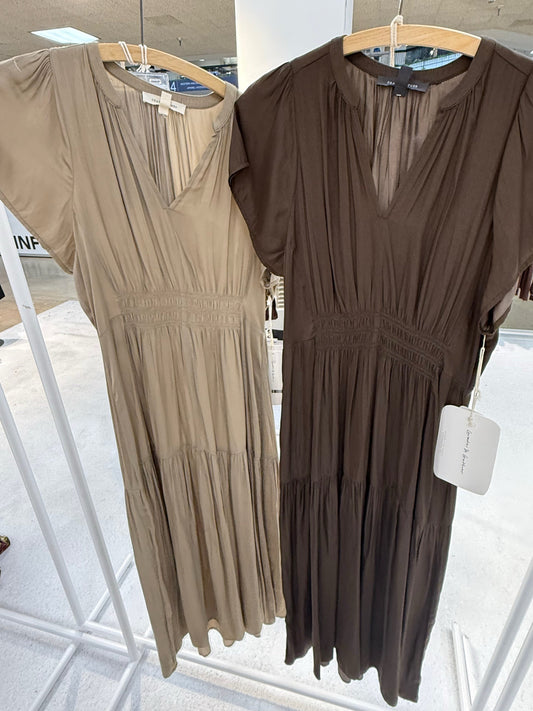 Ruffle Satin Midi Dress
