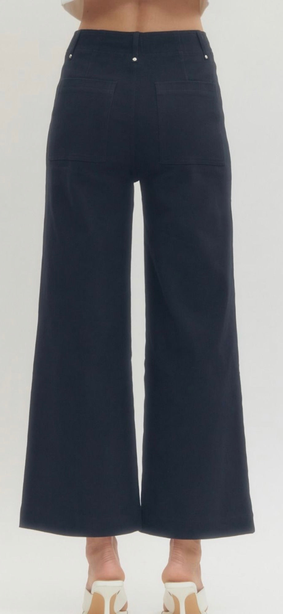 Navy Luxe Stretch Pants with Gold Waistband Accents