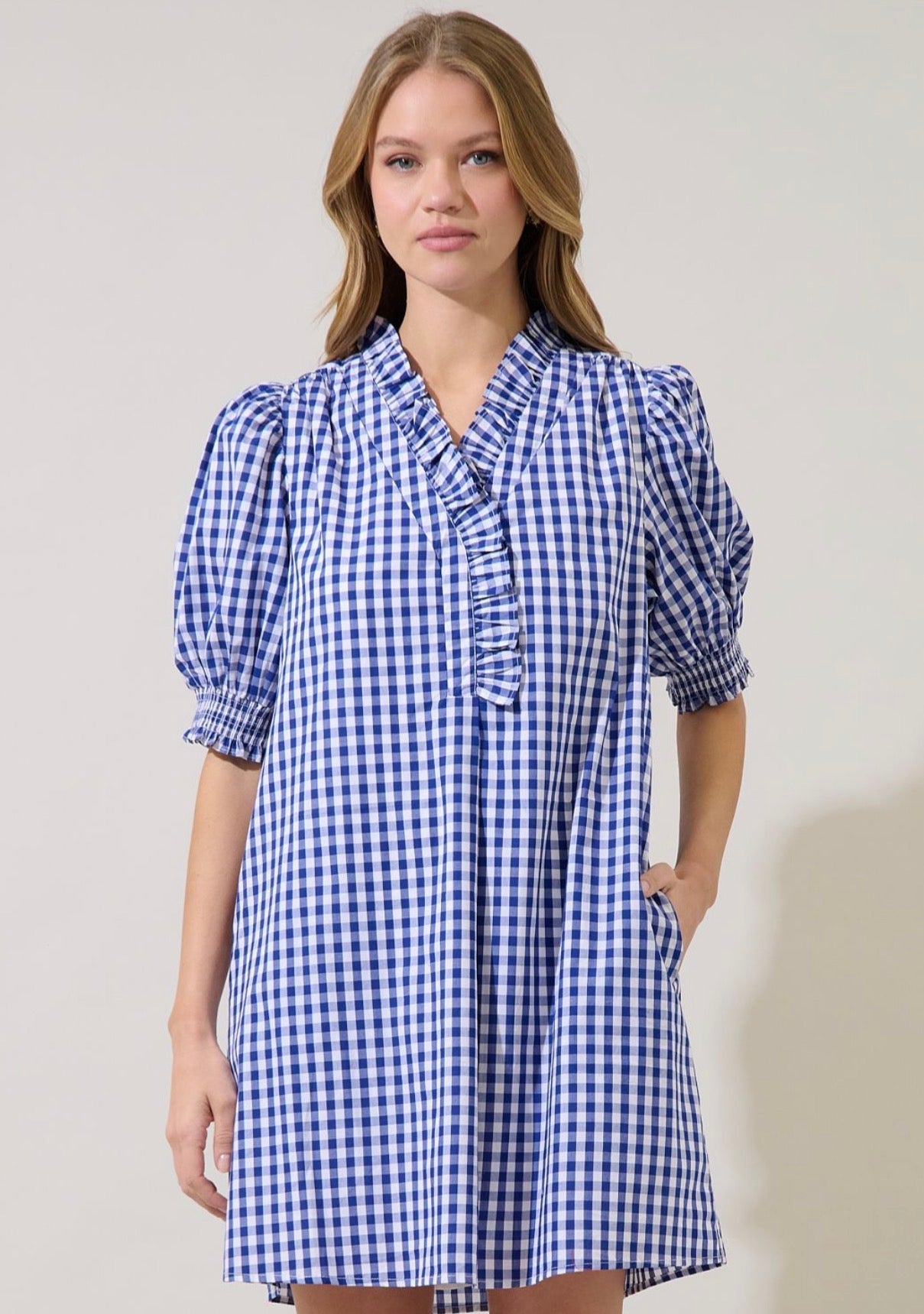 Navy Gingham Everyday Dress with Pockets