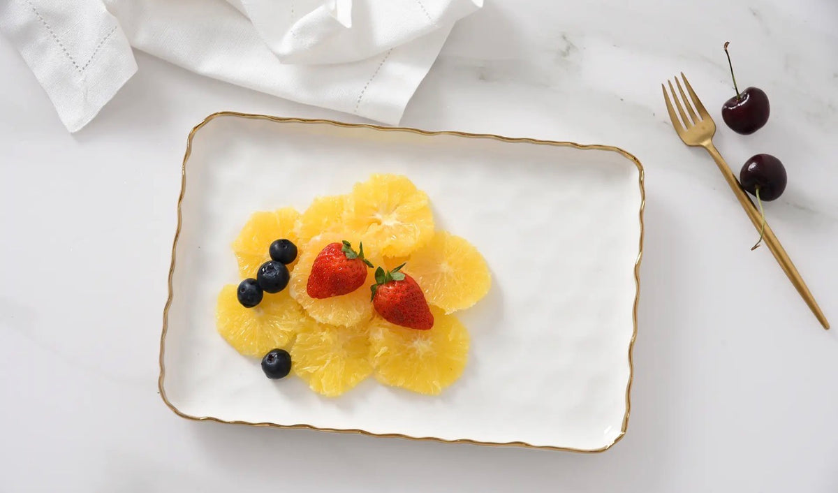 Gold Rim Hammered Porcelain Tray