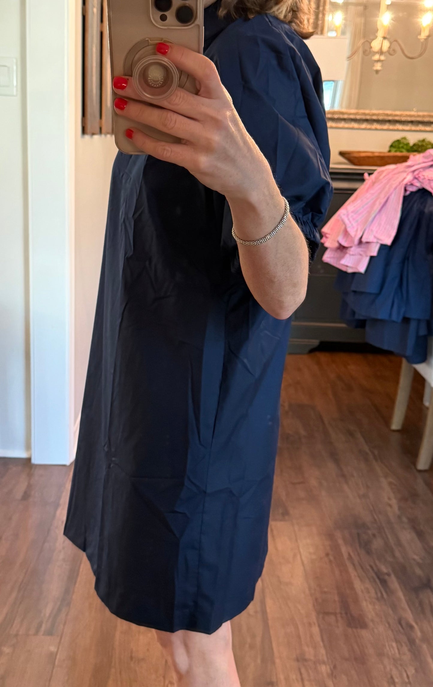 Navy poplin go to dress