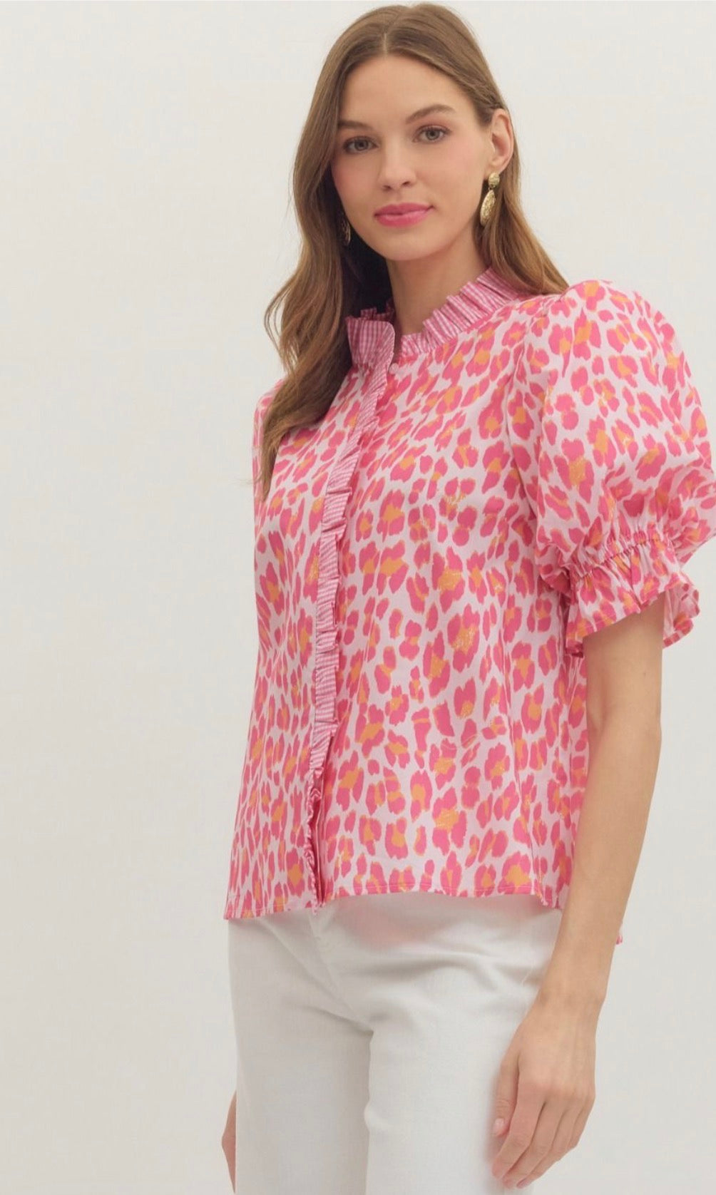 Pink Patterned Puff Sleeve Top