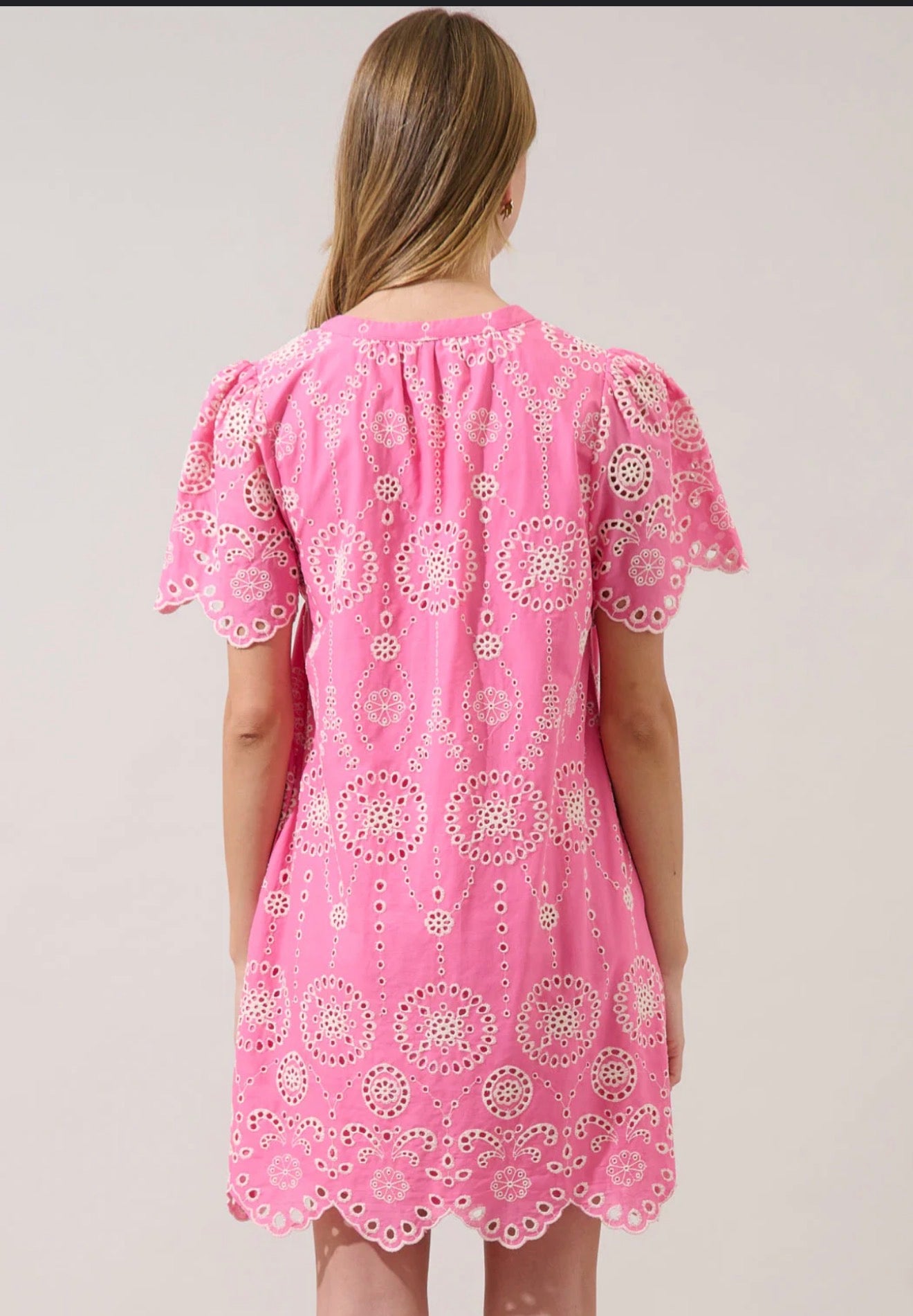 Embroidered Eyelet Mini Dress - Pink