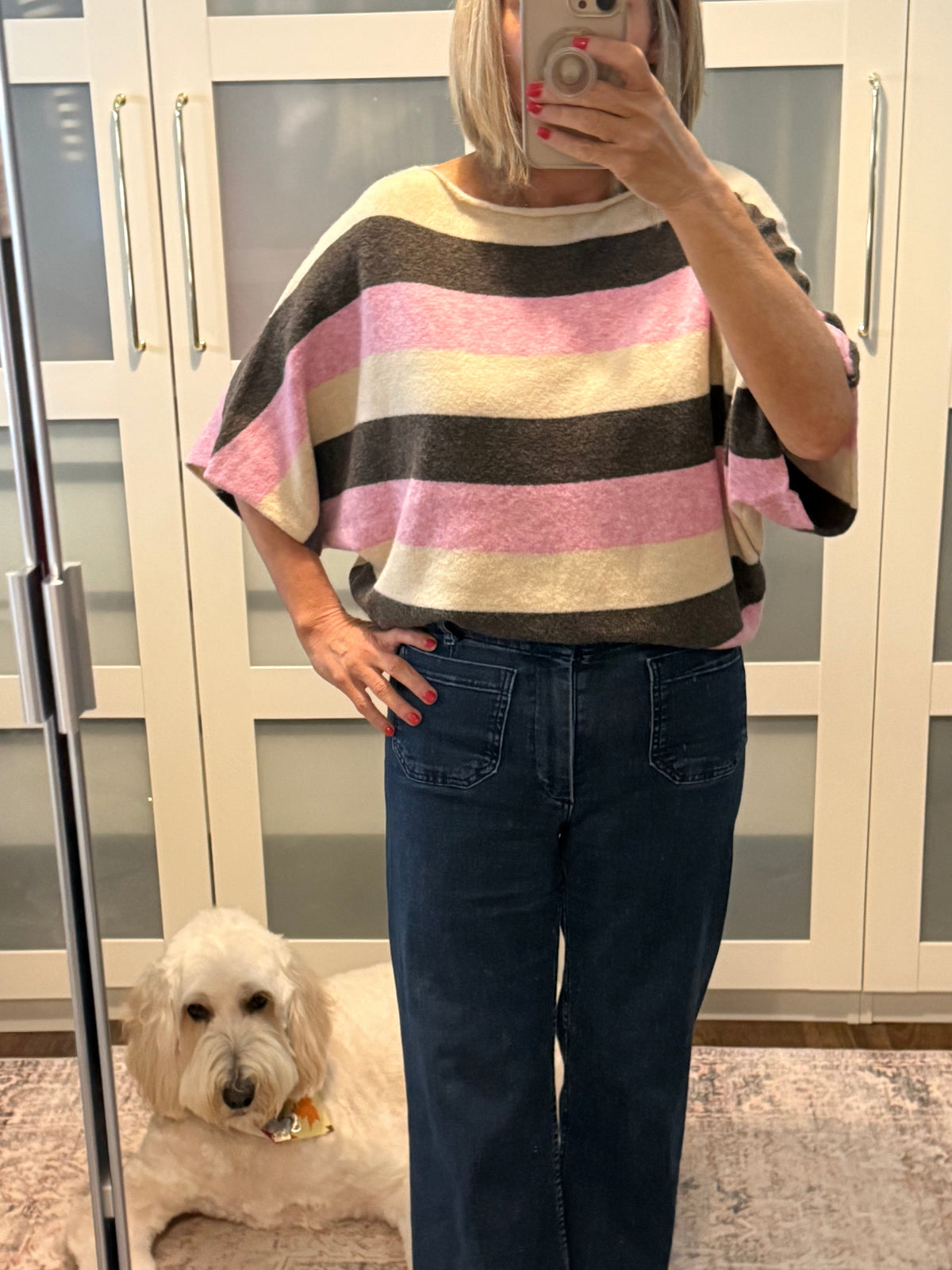 Beige/Pink Dolman lightweight sweater