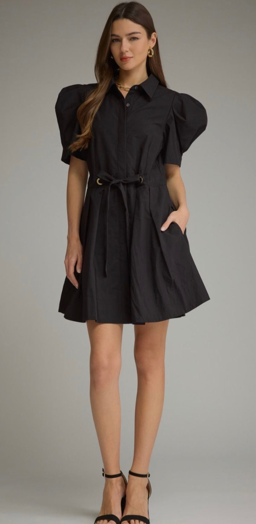 Adorable Puff Sleeve Dress - Black