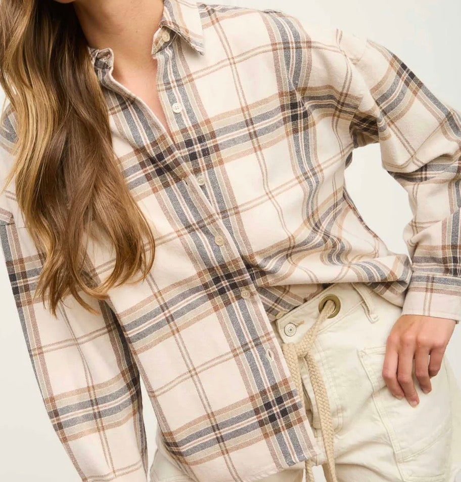 Cream Plaid slightly cropped button down