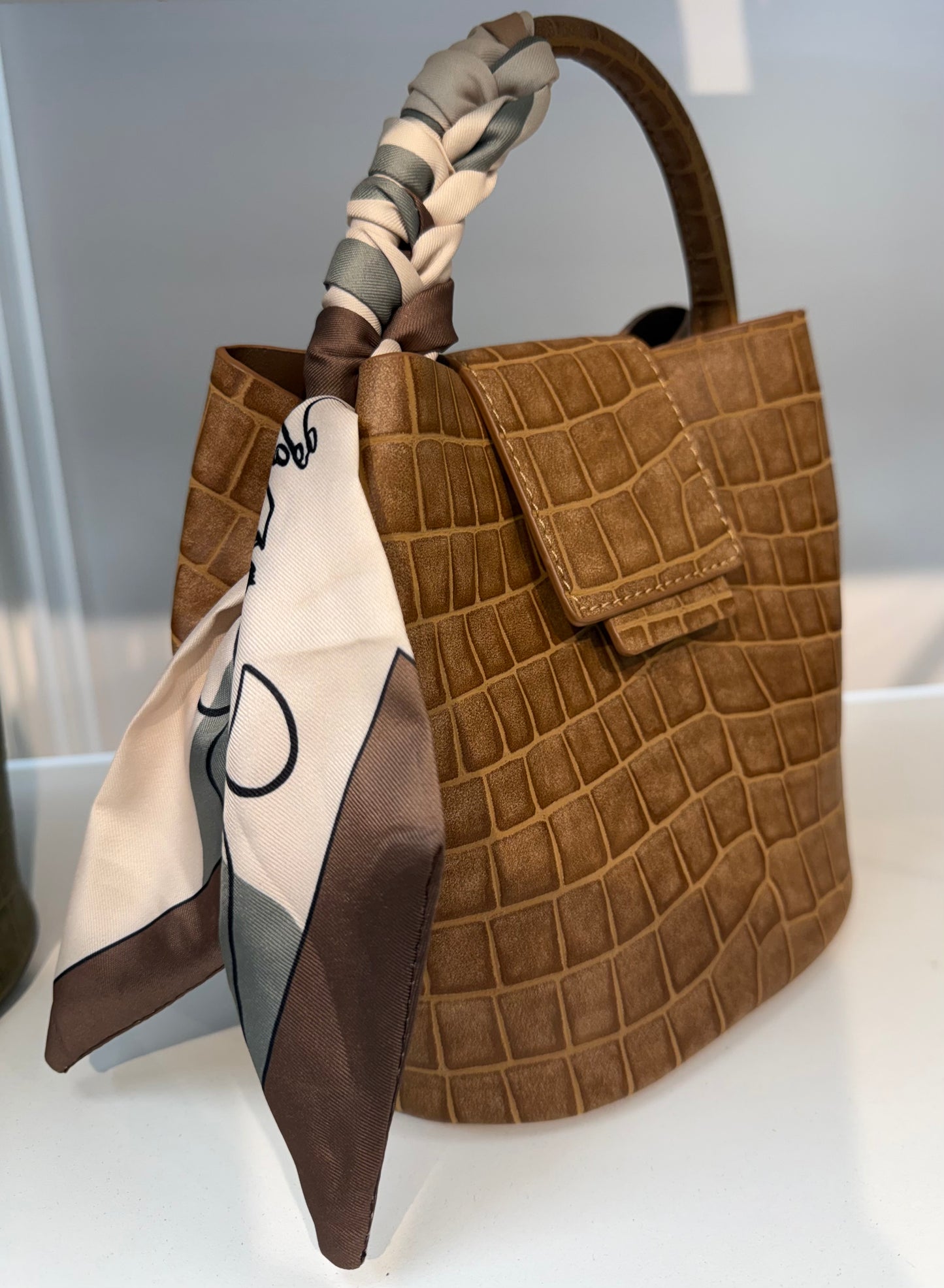 Coming Soon: The Milano - Cognac Croc-Embossed Bucket Bag