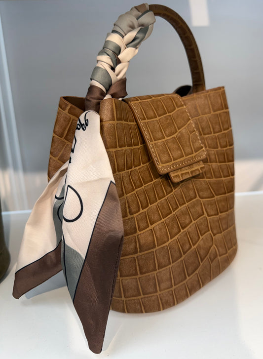 Coming Soon: The Milano - Cognac Croc-Embossed Bucket Bag