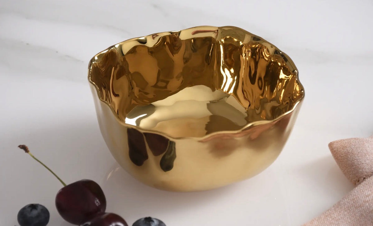 Golden Ripple Porcelain Snack Bowl