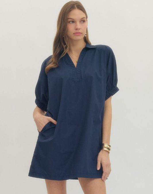 Navy poplin go to dress