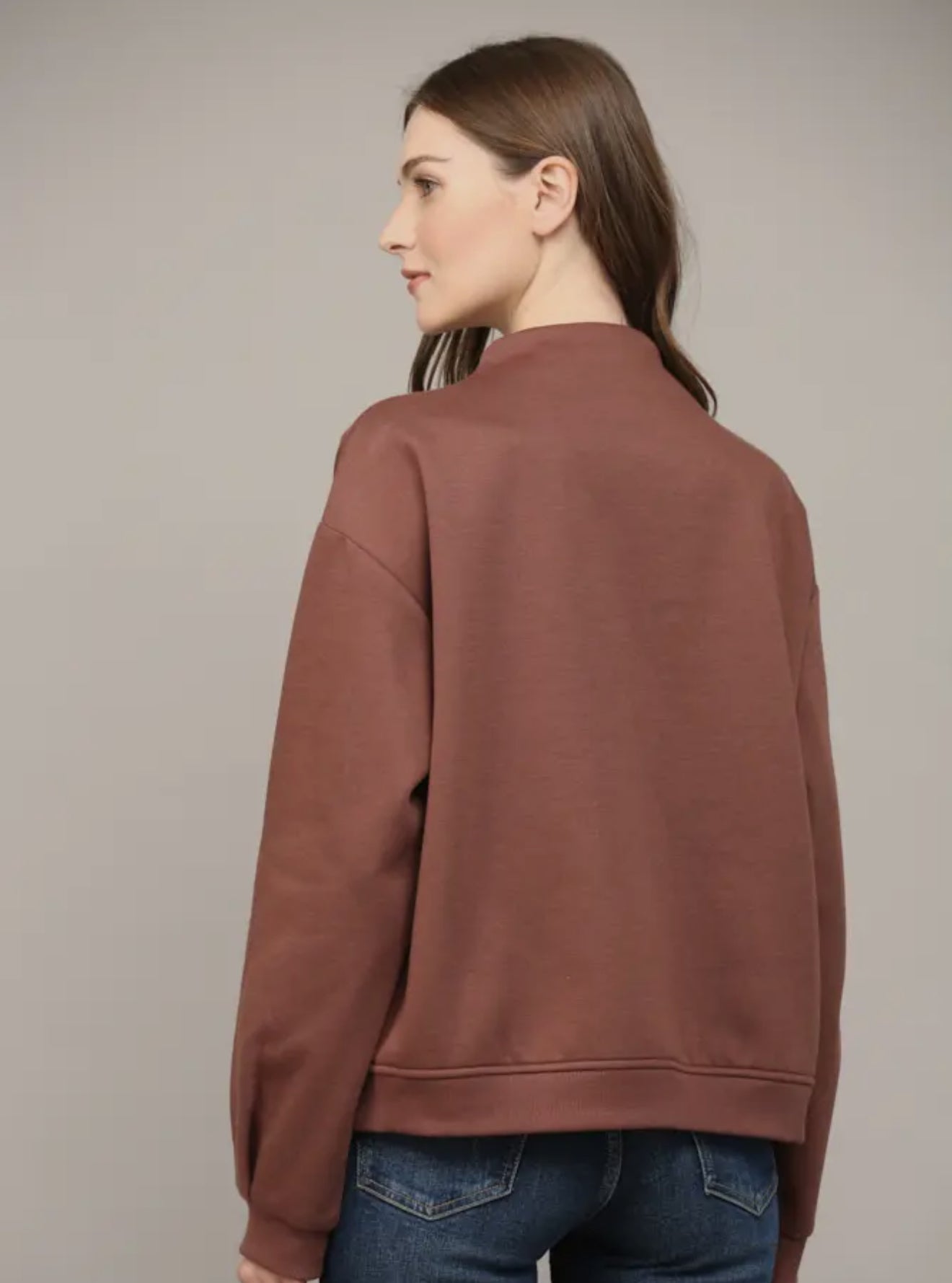 Chocolate brown zipper top - so adorable on!