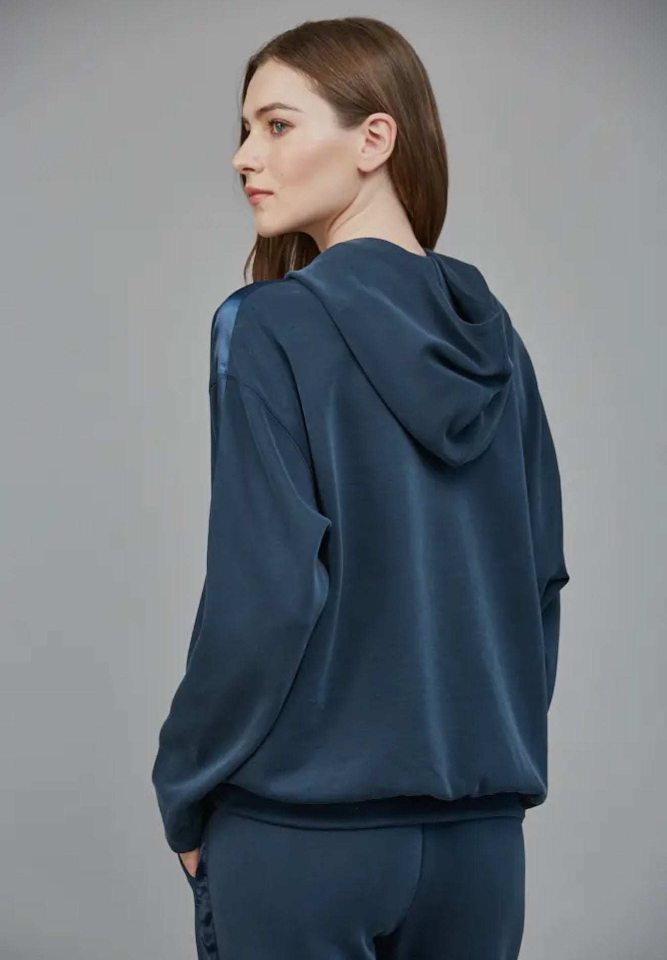Satin trim hooded sweatshirt