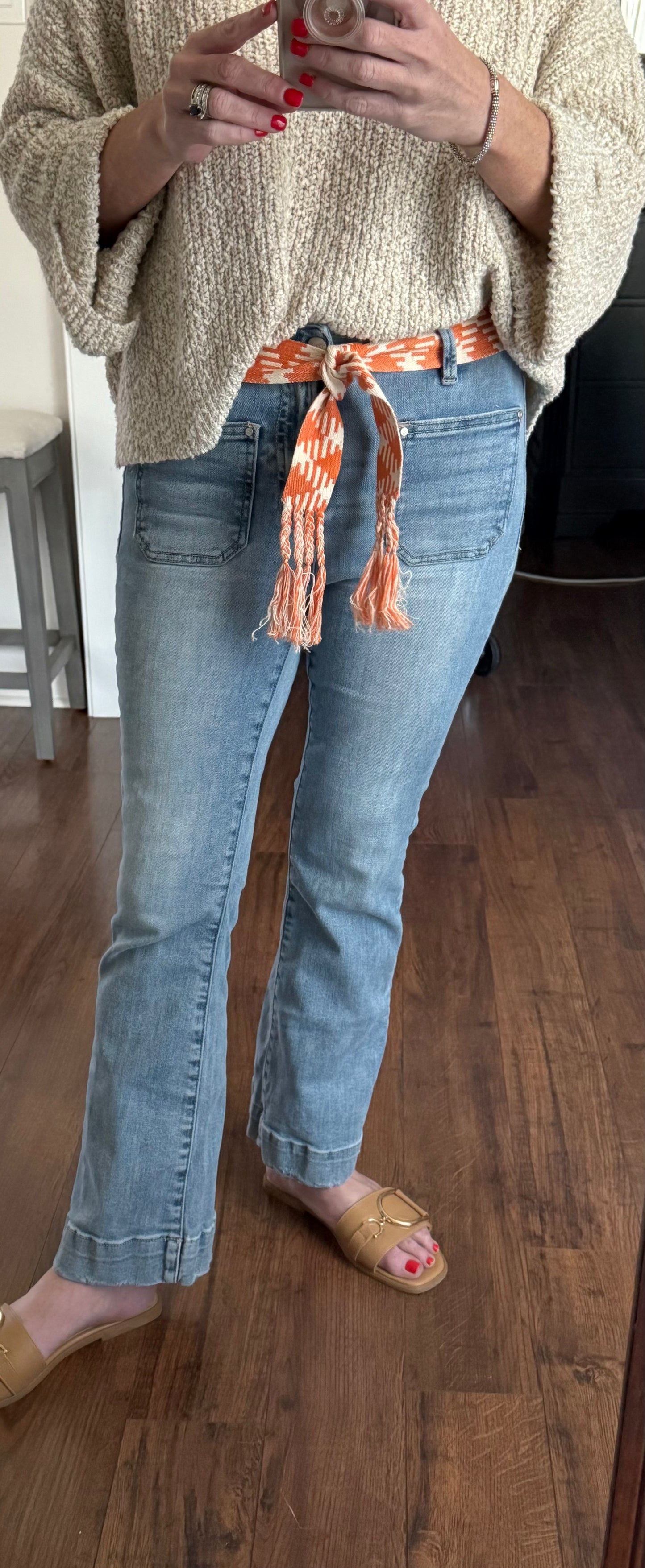 Orange boho tassel belt - o/s