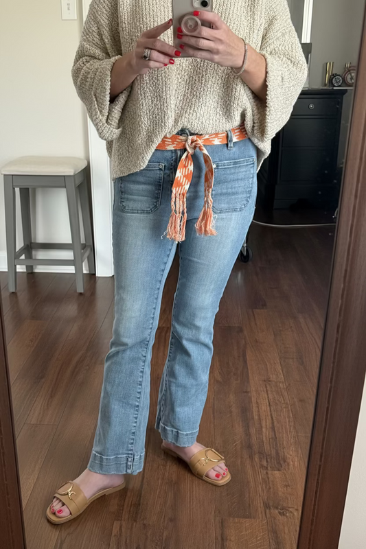 Orange boho tassel belt - o/s