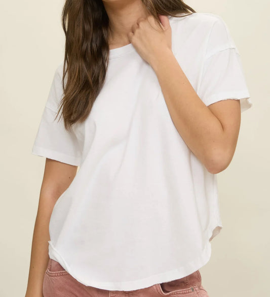 EXPOSED SEAM RAW EDGE SHORT SLEEVE KNIT TOP