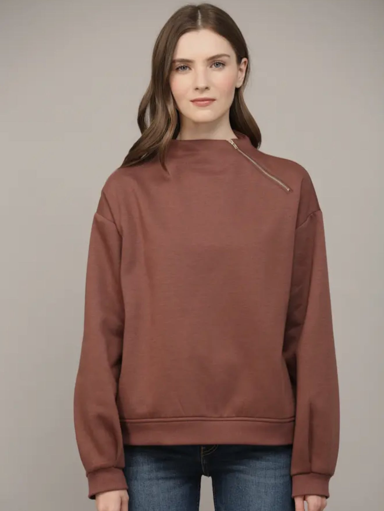 Chocolate brown zipper top - so adorable on!