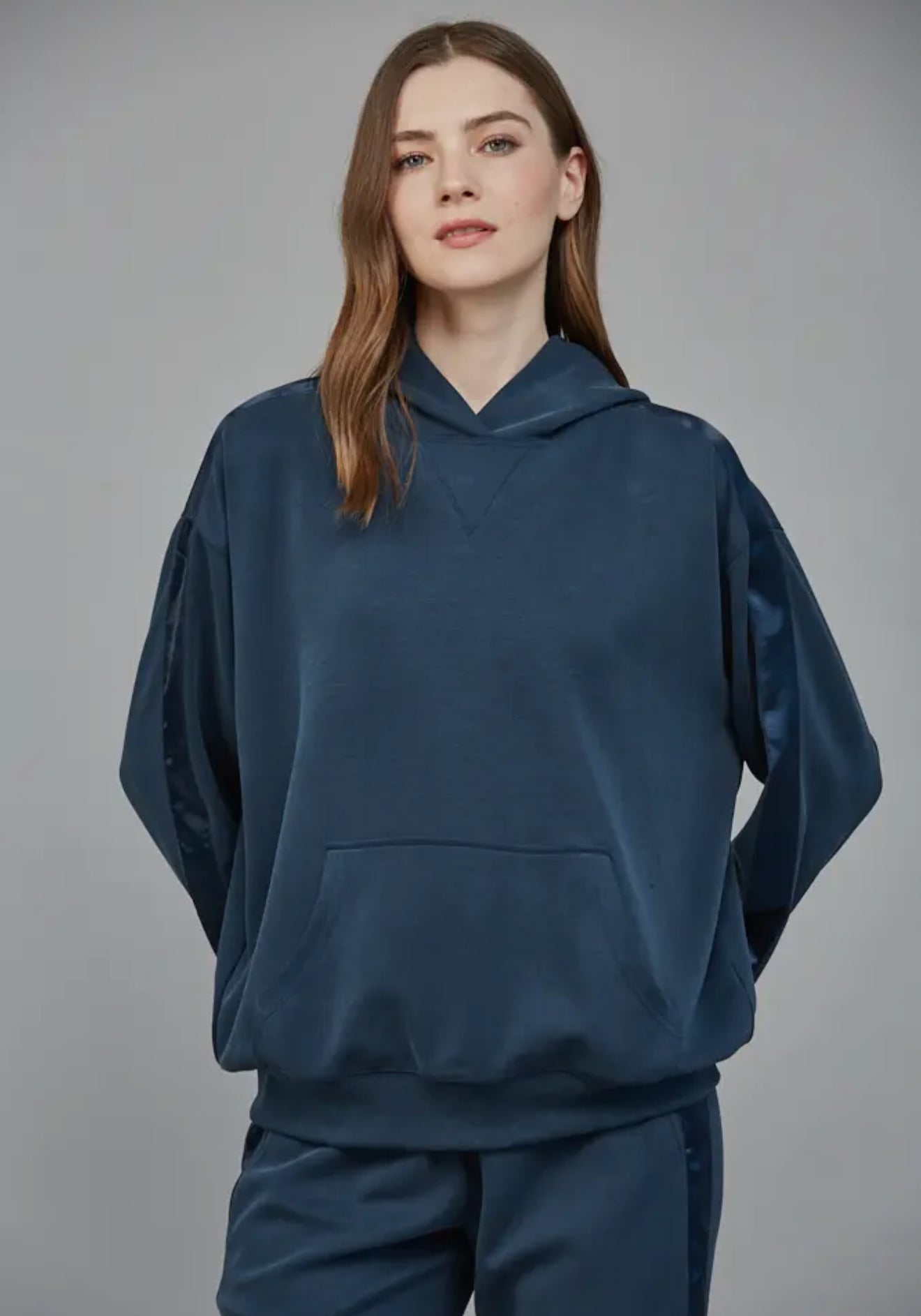 Satin trim hooded sweatshirt