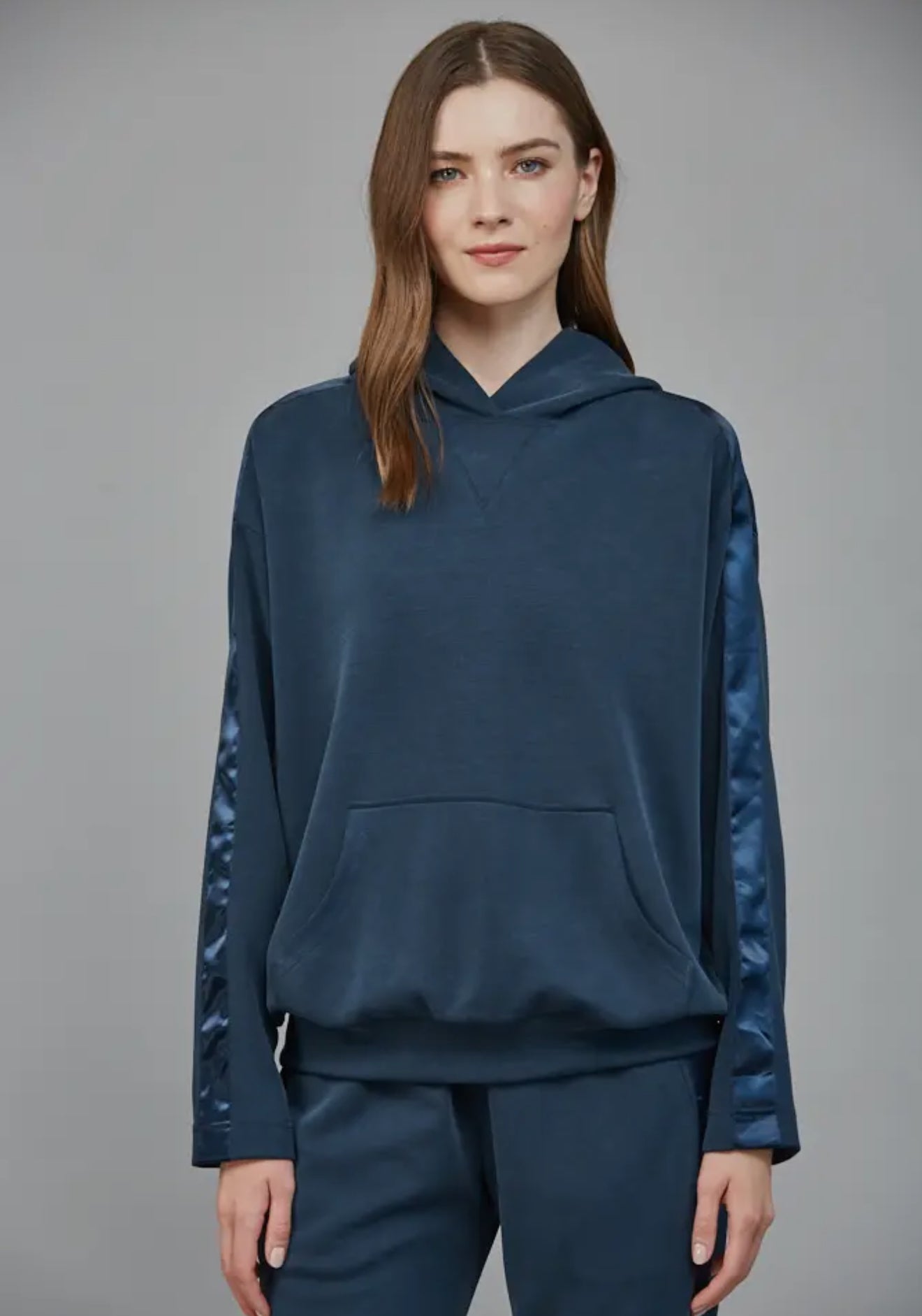 Satin trim hooded sweatshirt