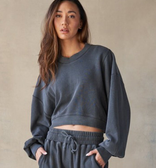 Rib semi cropped sweatshirt