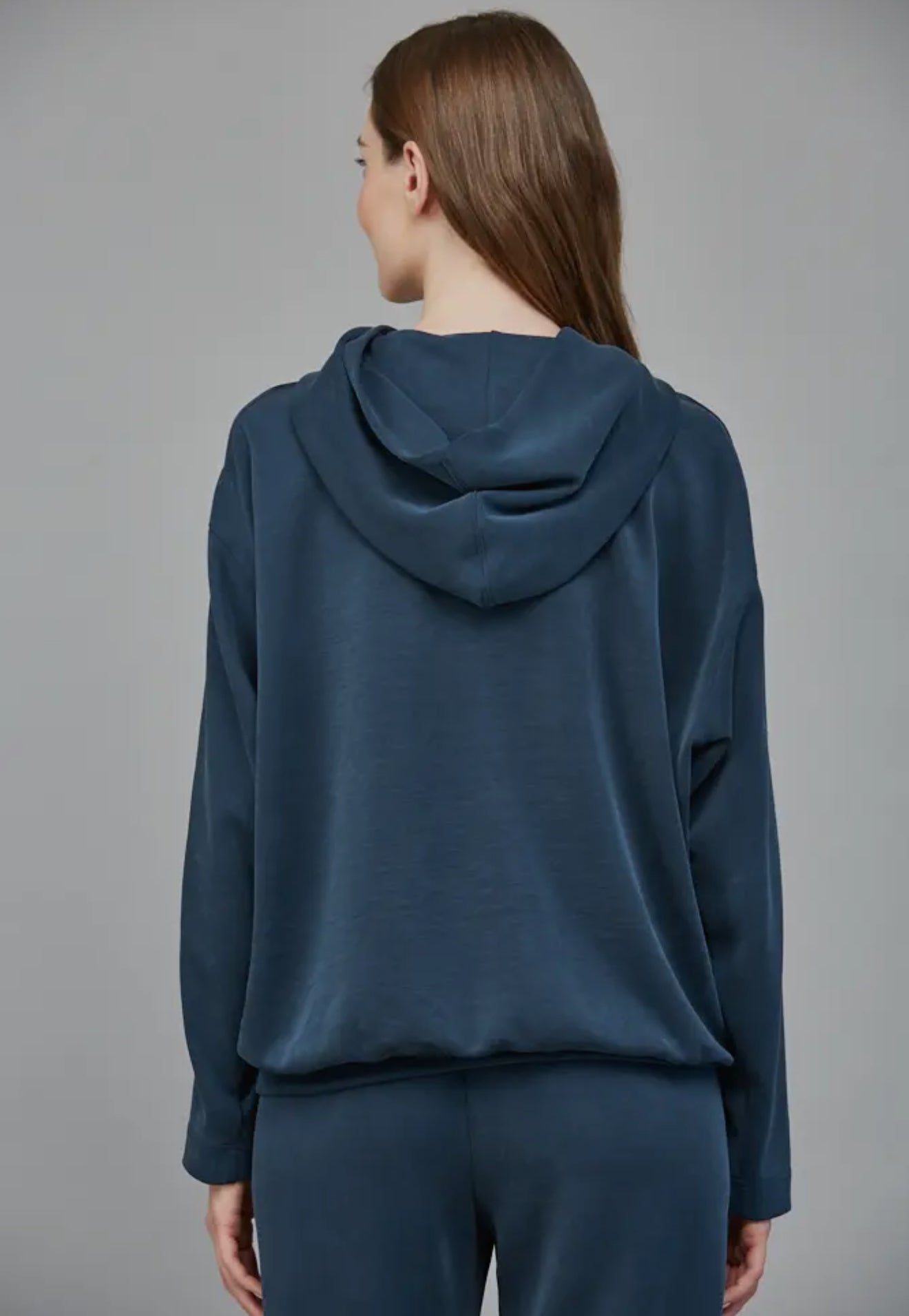 Satin trim hooded sweatshirt