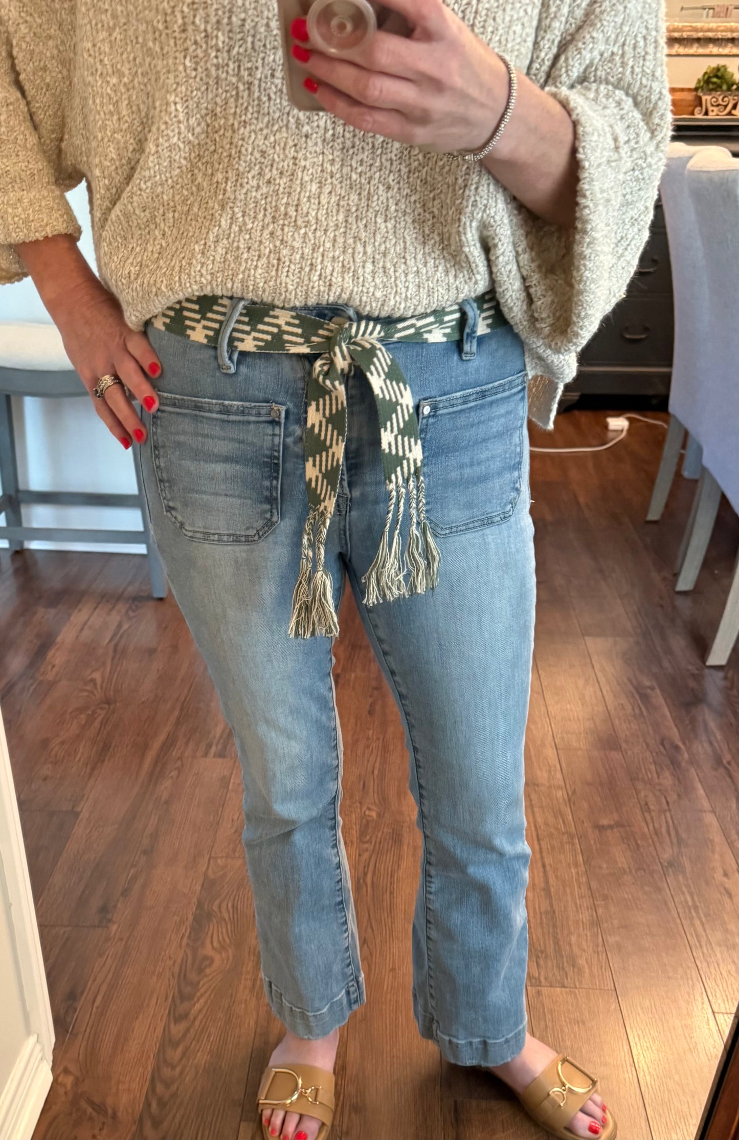 Green boho tassel belt - o/s
