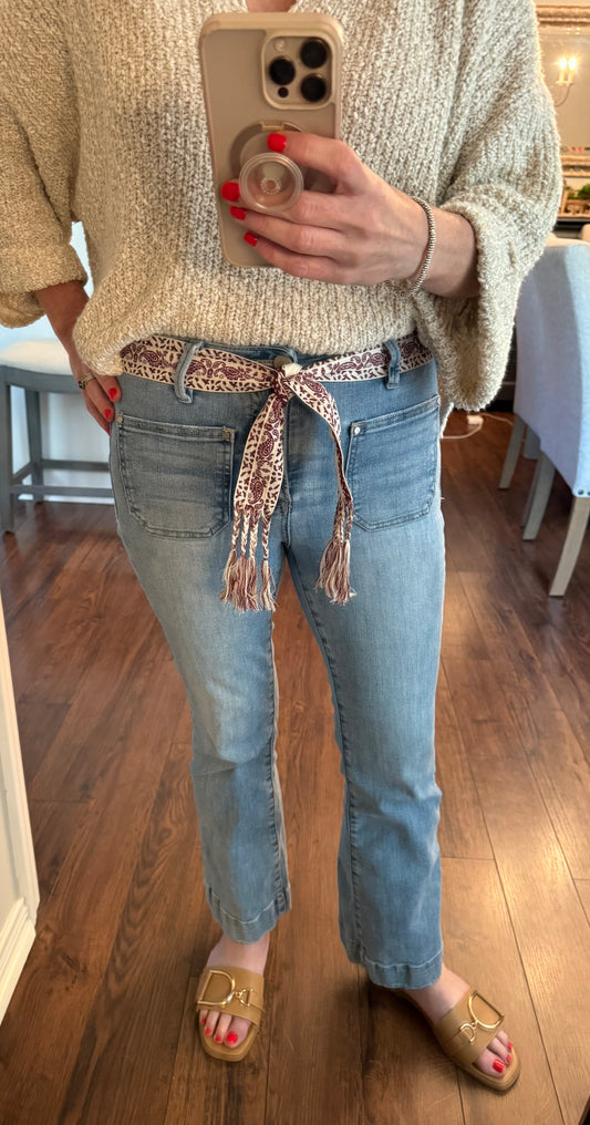 Burgundy boho tassel belt - o/s
