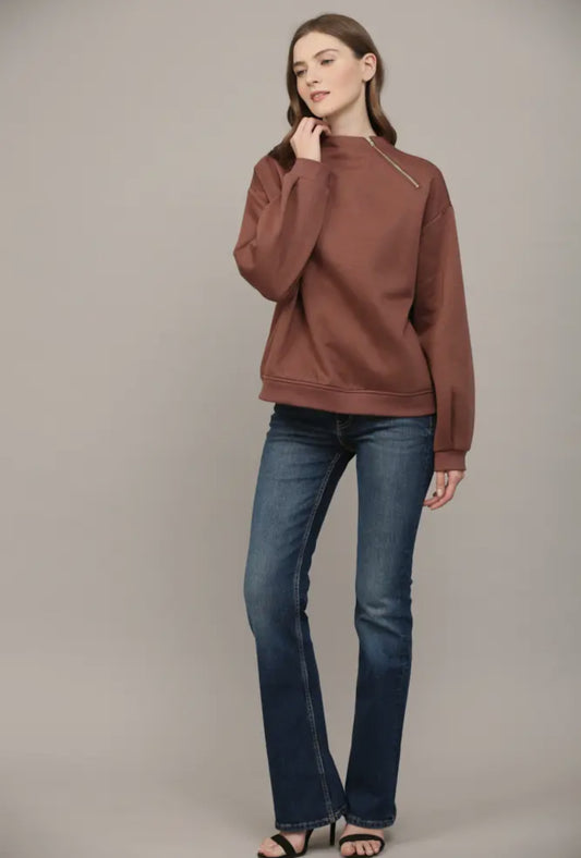 Chocolate brown zipper top - so adorable on!