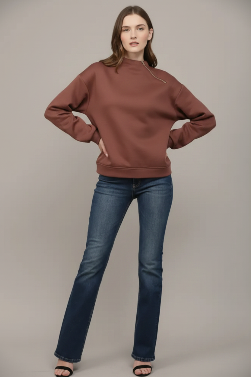 Chocolate brown zipper top - so adorable on!