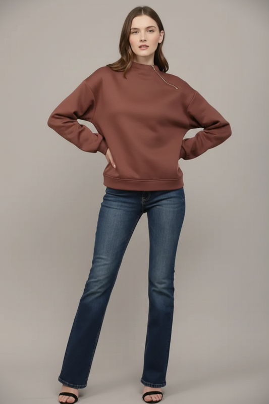 Chocolate brown zipper top - so adorable on!