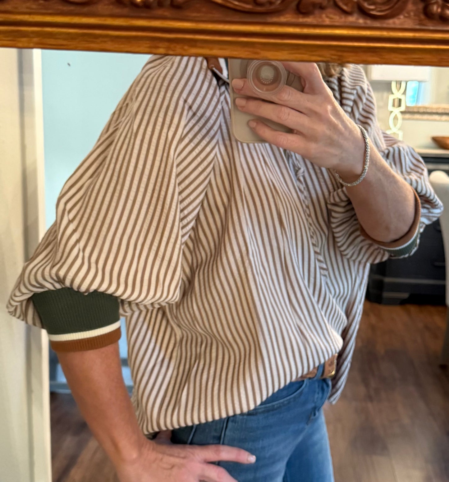 3/4 sleeve half zip top - taupe