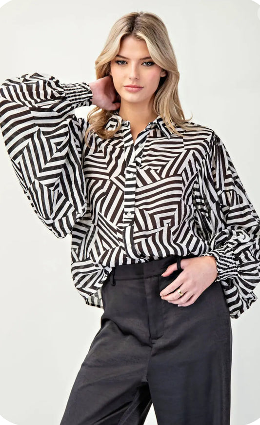 Long sleeve geometric blouse