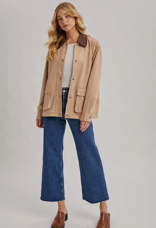 Button down faux suede Barbour jacket