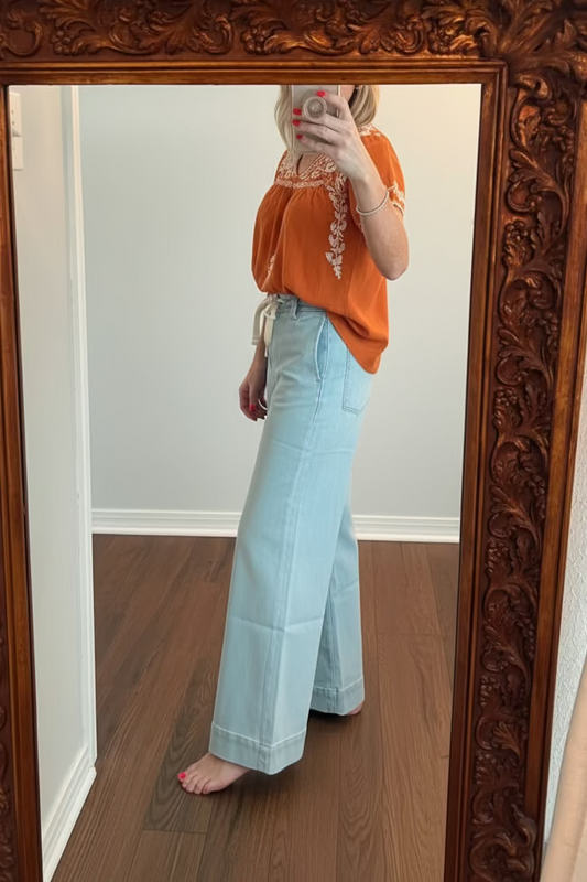 Denim tie front pants - washed denim