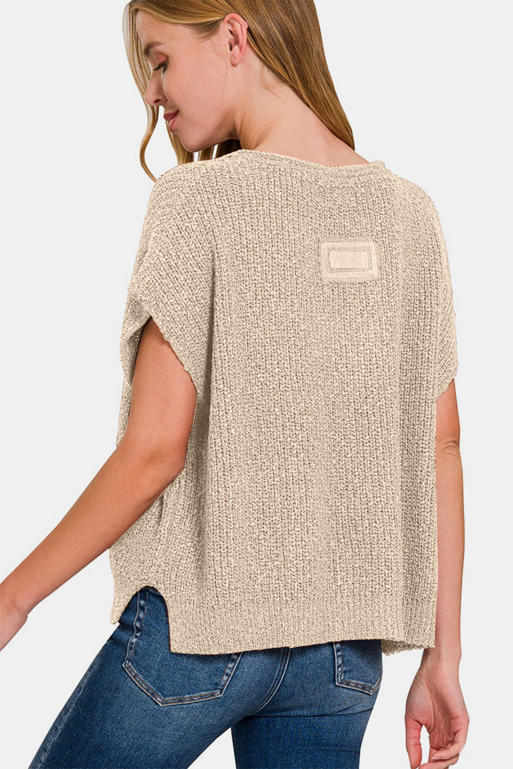 *Zenana Short Sleeve Side Slit Sweater