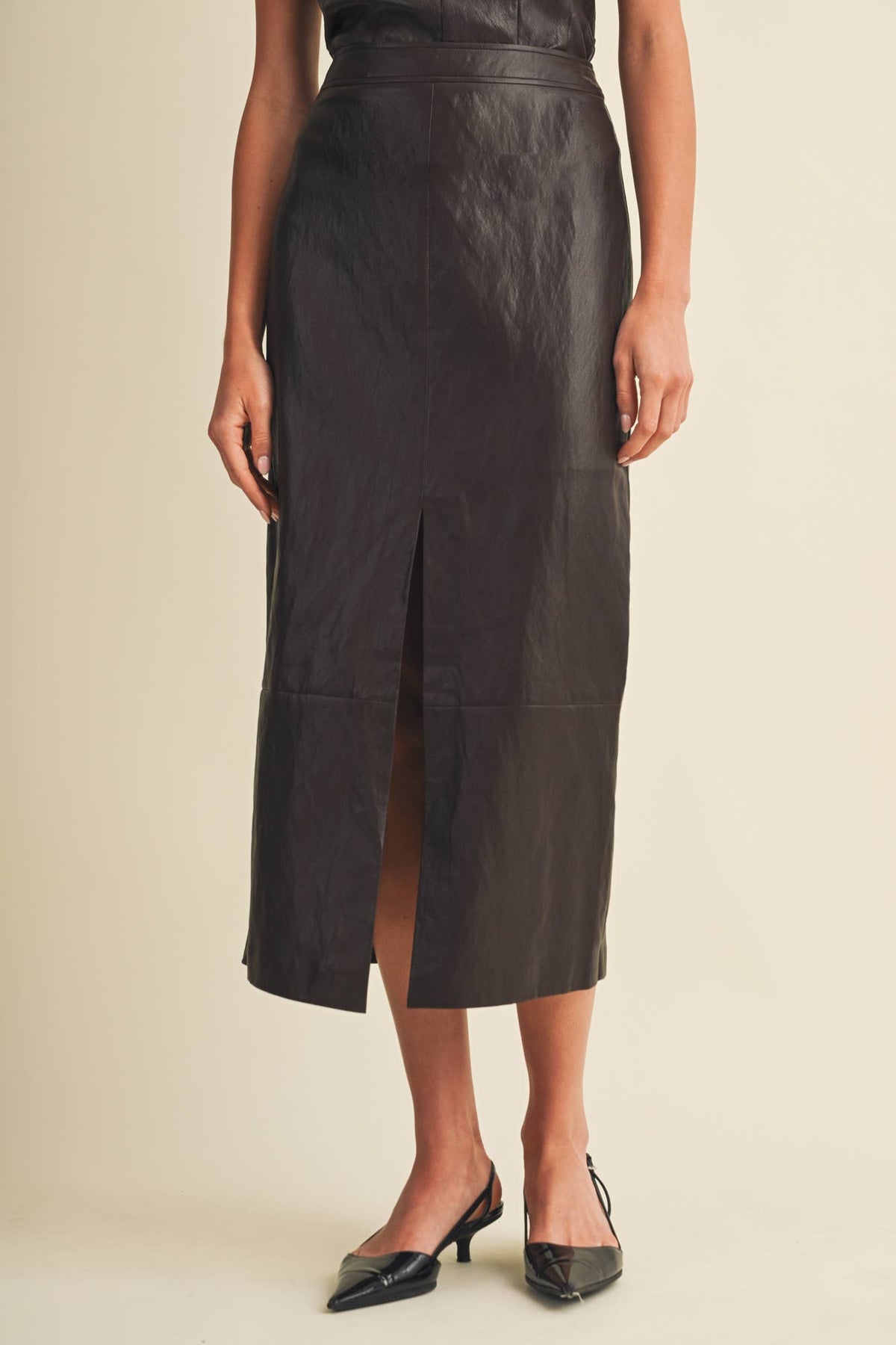 Vienna Faux Leather Midi Skirt