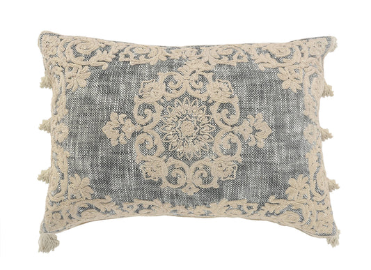 Cream & Gray Bordered Medallion Accent Throw Pillow: Gray/Ivory / Cover Only