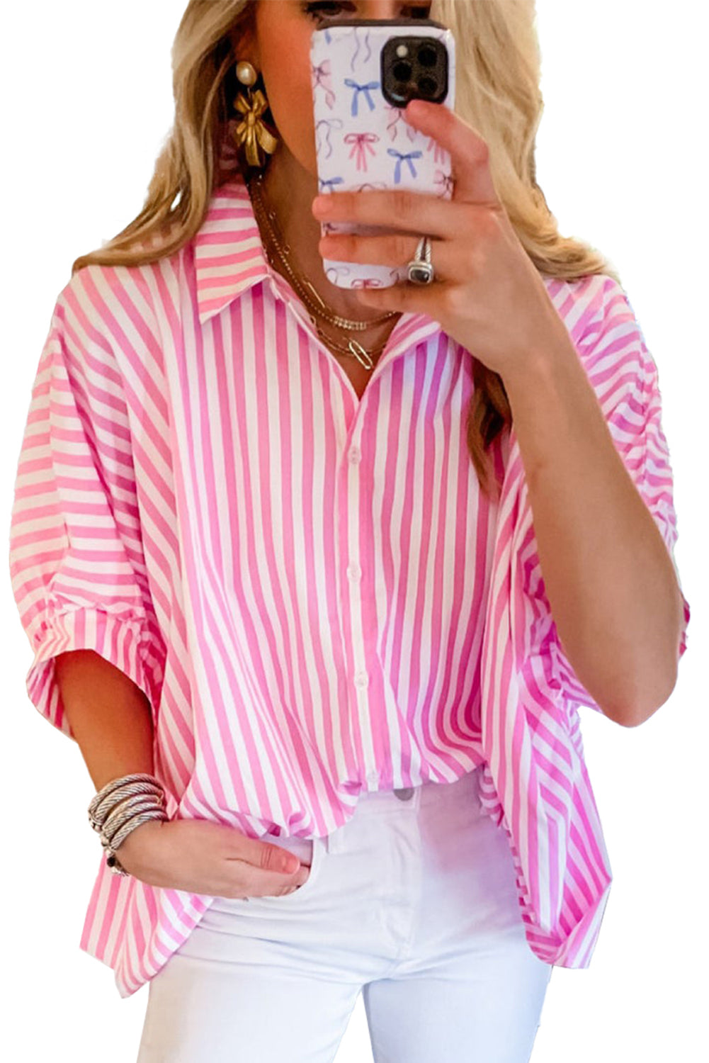 Stripe Button Up Dolman Shirt