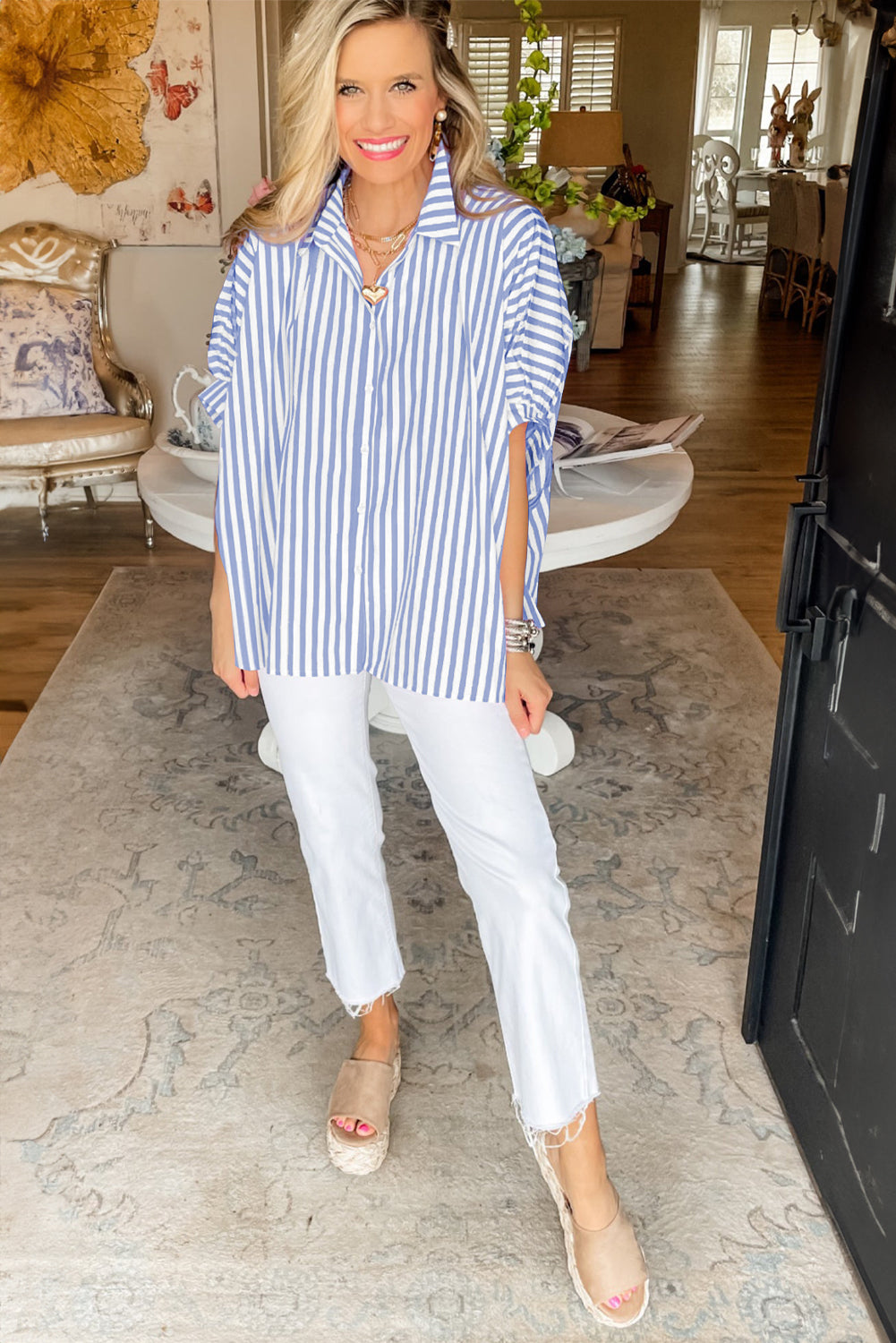 Stripe Button Up Dolman Shirt